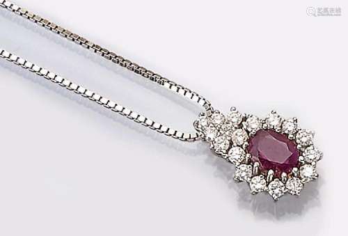14 kt gold pendant with brilliants and ruby