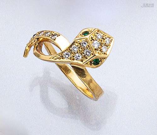 18 kt gold snakering with brilliants and emeralds