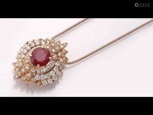 18 kt gold pendant with ruby and diamonds