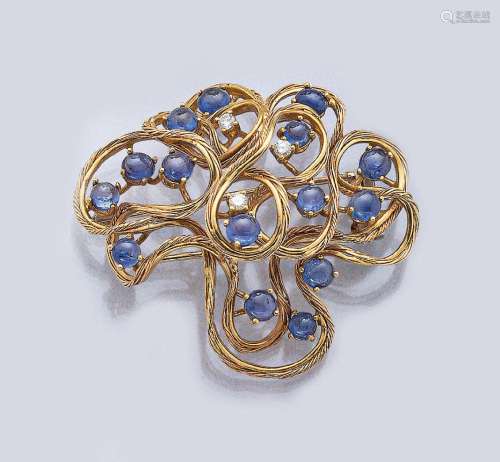 18 kt gold brooch with sapphires and brilliants