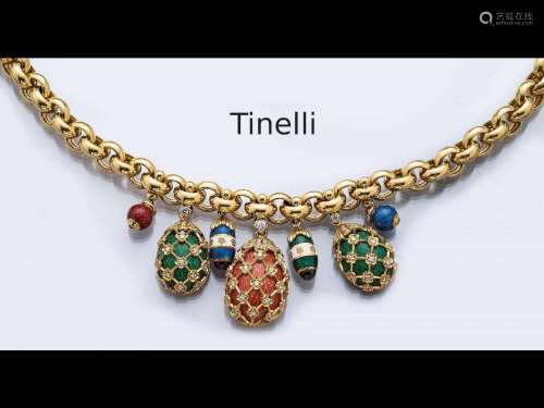 18 kt gold Designer-necklace with diamonds and enamel