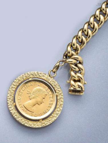 14 kt gold bracelet with coin pendant