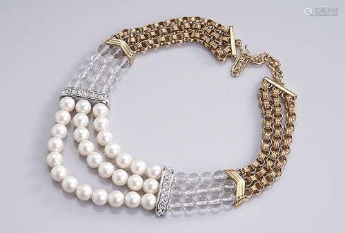 YVES SAINT LAURENT necklace with imitated pearls and rhine s...
