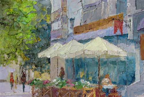 Oil painting Cafe. Cityscape Serdyuk Boris Petrovich
