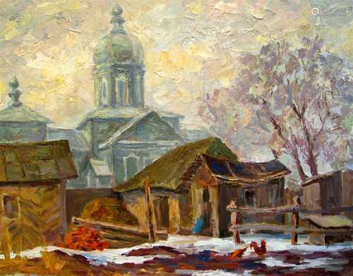 Oil painting Spring in the village of Guta Serdyuk Boris Pet...