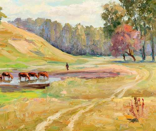 Oil painting At the watering place Serdyuk Boris Petrovich