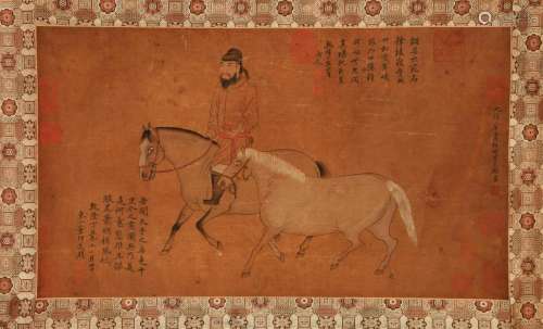 CHINESE SCROLL PAINTING OF HORSE MAN SIGNED BY LI GONGLIN