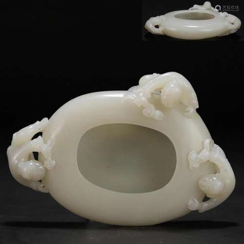 CHINESE WHITE JADE DRAGON SCHOLAR BRUSH WASHER