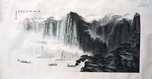 CHINESE SCROLL PAINTING OF MOUNTAIN VIEWS SIGNED BY CHEN JIN...