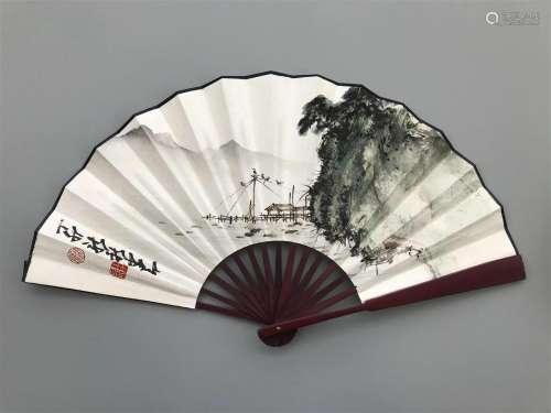 CHINESE FAN PAINTING OF LAKEVIEWS SIGNED BY ZHAOSHAOANG