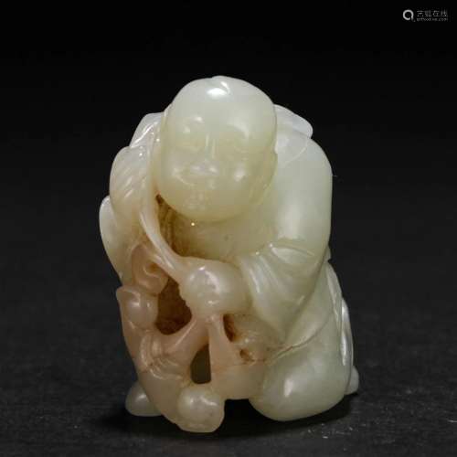 CHINESE WHITE JADE BOY WITH LOTUS TABLE ITEM