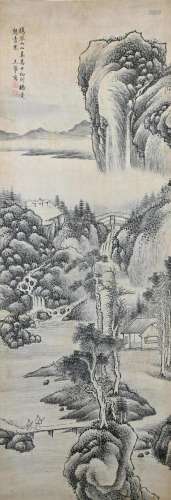 CHINESE SCROLL PAINTING OF MOUNTAIN VIEWS SIGNED BY WANG HUI