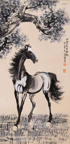 CHINESE SCROLL PAINTING OF HORSE SIGNED BY XU BEIHONG