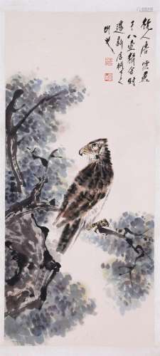 CHINESE SCROLL PAINTING OF EAGLE SIGNED BY TANGYUN