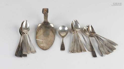 Lot of silver spoons and cake server