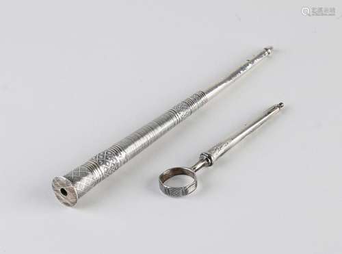 Silver knitting needle holder and awl