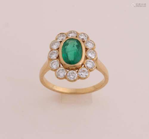 Gold ring with emerald and diamond