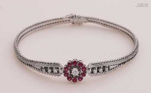 White gold bracelet with diamond and ruby