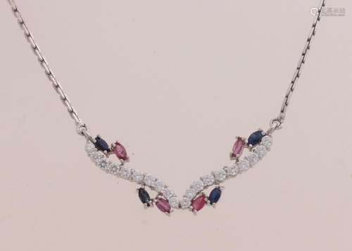 White gold choker with diamond sapphire, ruby