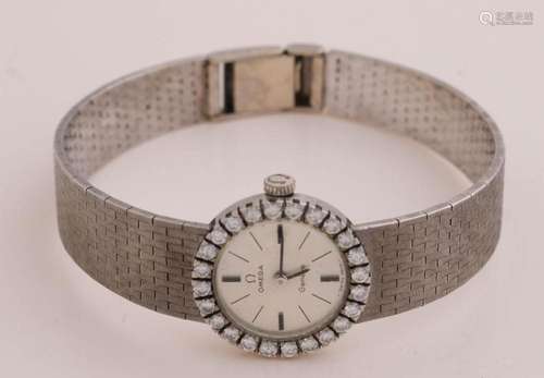 White gold Omega watch with diamond