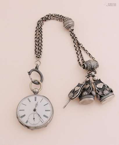 Silver men's watch & chatelaine