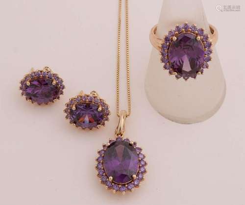 Set of jewelry, silver plated with amethyst