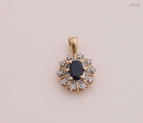 Gold rosette pendant with sapphire and diamond