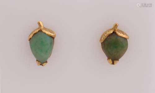 Gold ear studs with jade