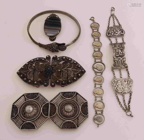 2 Silver buckles and jewelry