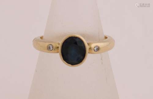 Gold ring with sapphire and diamond