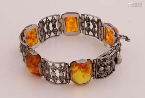 Silver bracelet with amber