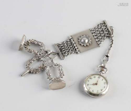 Silver ladies watch with chatelaine