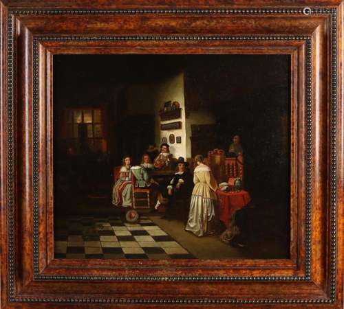 FC de Graaff, 17th - 18th century Dutch interior with figure...