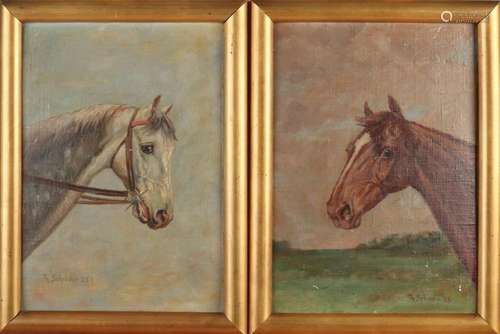 2x Th. Schröder, Two Horse Portraits