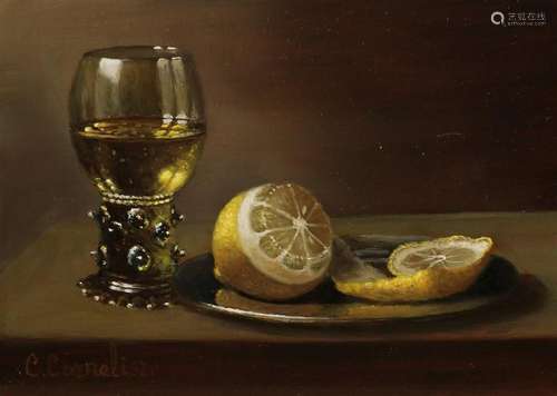 C. Cornelisz, Still Life with Roemer, Lemon and Pewter Plate