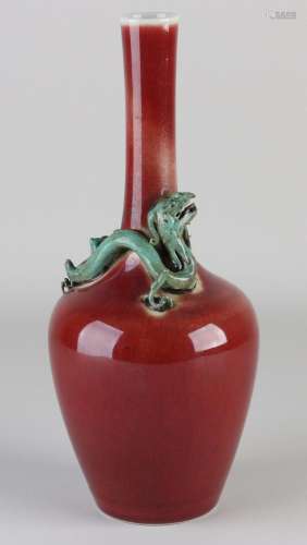 Chinese pipe vase with dragon, H 28 cm.