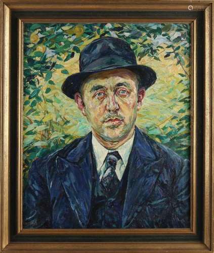 Alfons Dessenis. 1874 - 1952. Portrait of gentleman with hat