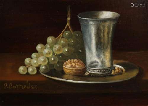 C. Cornelisz, Still life with pewter and grapes