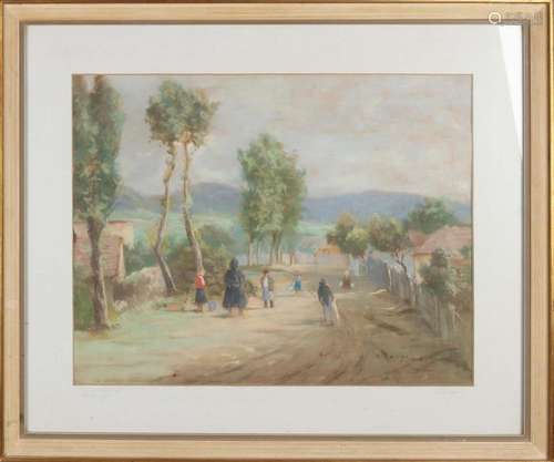 Lajos Tscheligi, Village view with figures