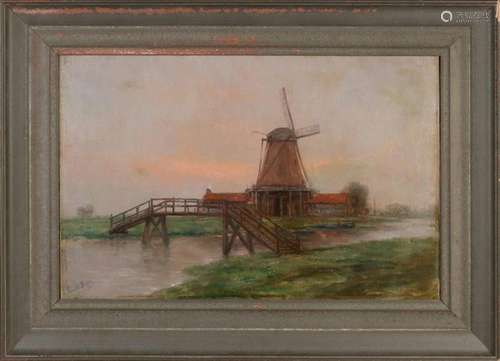 Romain Steppe, River View with Windmill and Bridge