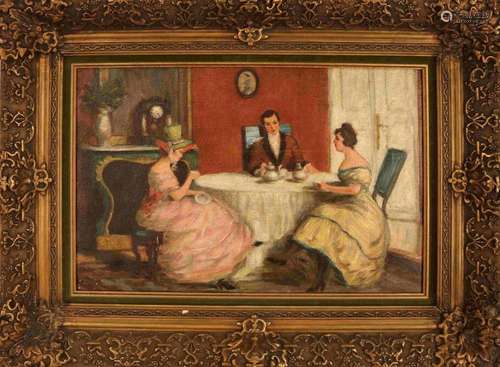 unclear. gesig., Interior with tea-drinking company