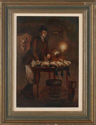 JA vd Bergh, Poulterer on the market by candlelight