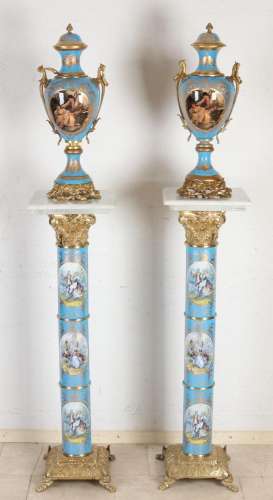 Two Sevres style piedestals + vases