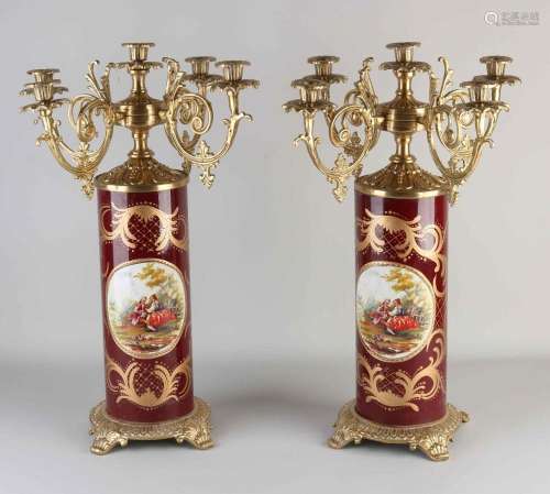Two candlesticks in Sevres style, H 51 cm.