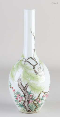Chinese Family Rose pipe vase, H 24 cm.