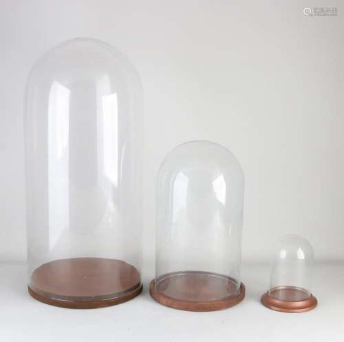 Three old glass bell jars