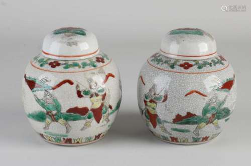 Two Chinese/Cantonese ginger jars Ø 11 cm.