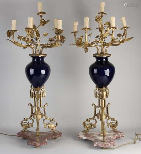 Two antique French candlesticks, H 96 cm.