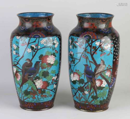 Two antique Japanese cloisonné vases, H 32 cm.