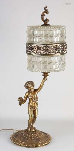 Brass table lamp, H 61 cm.